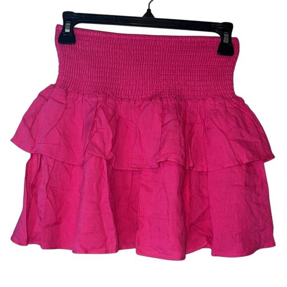AQUA Ladies Hot Pink Linen Smocked Waist Ruffle Skirt, NWT!! - Picture 2 of 4